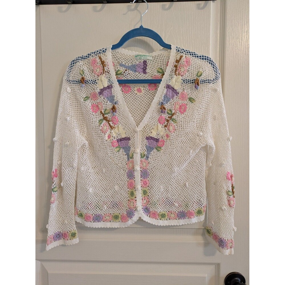 Idan Allmora 100% Cotton Floral Cropped Cardigan Long Sleeve Crochet